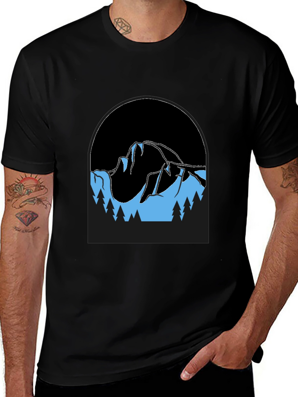 Mountain Scene Black T-Shirt