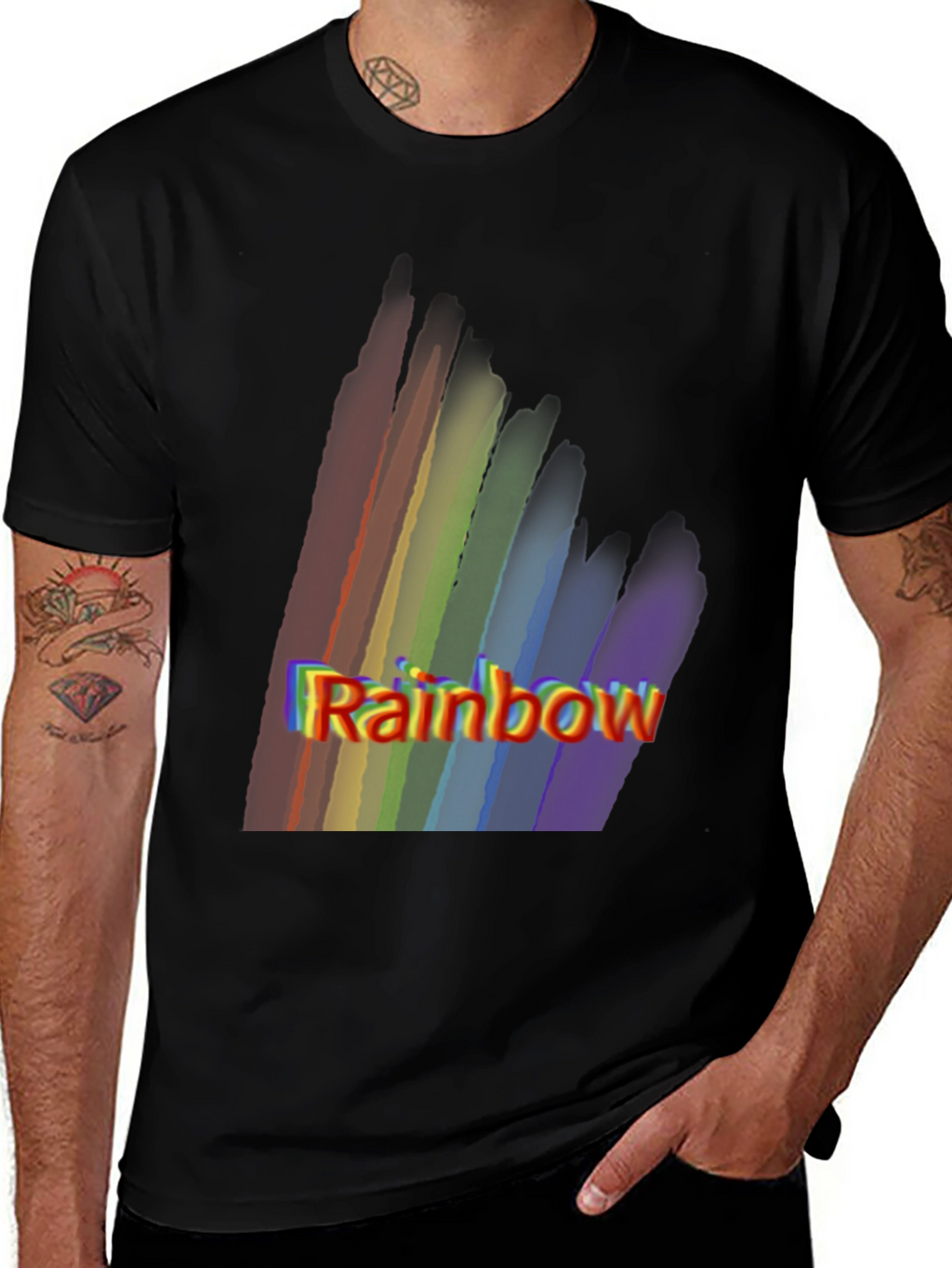 Rainbow Graphic Print Black T-Shirt