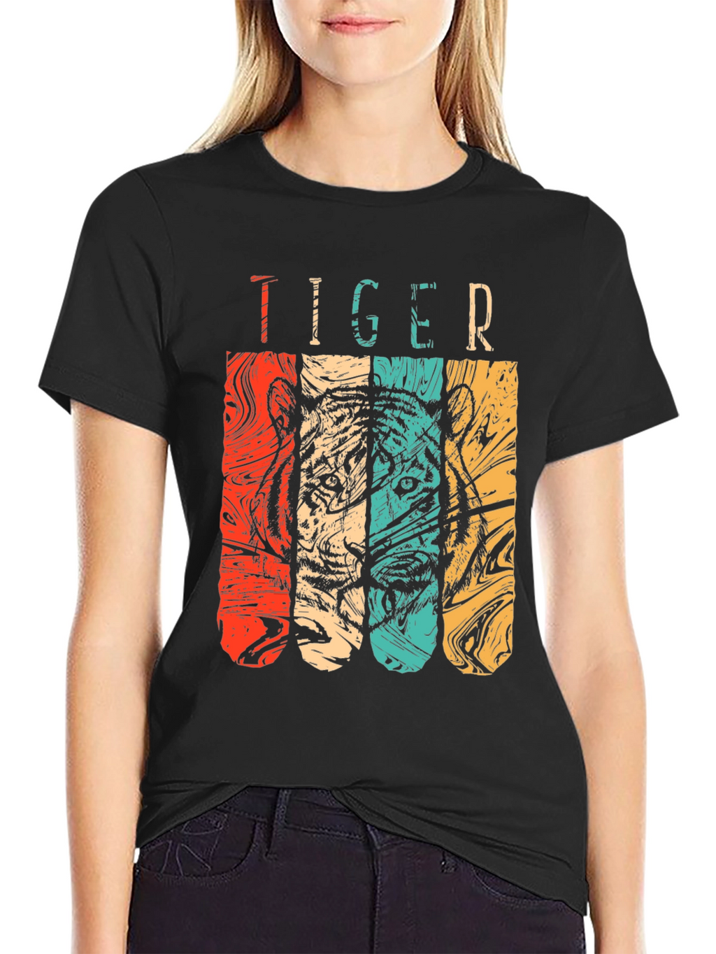 Retro Tiger Graphic Tee - Classic Black