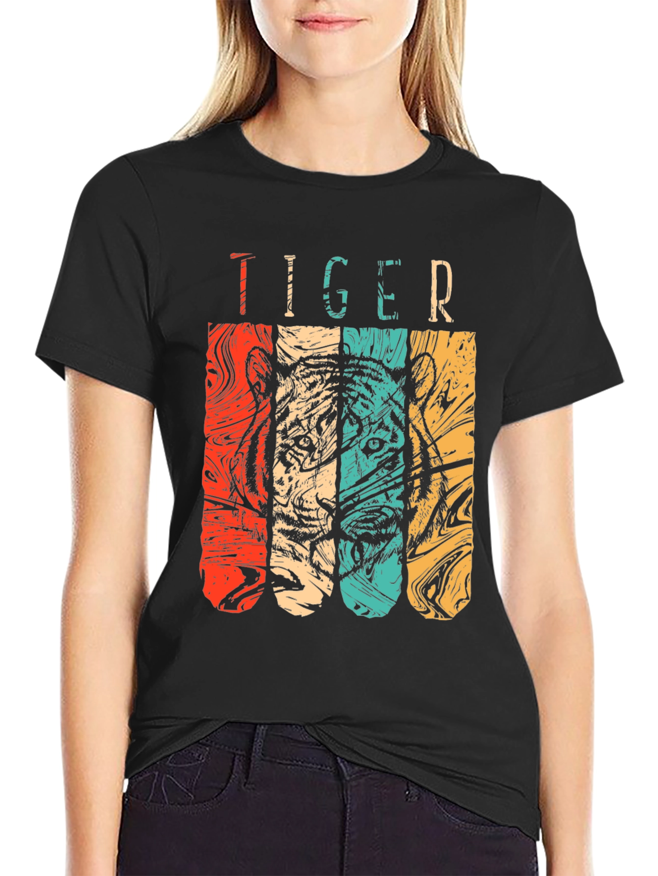 Retro Tiger Graphic Tee - Classic Black