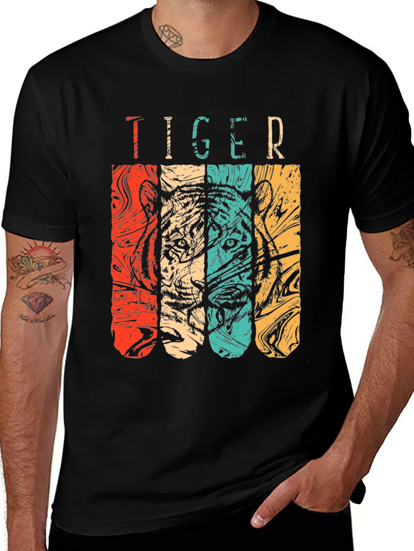 Retro Tiger Graphic Tee - Classic Black