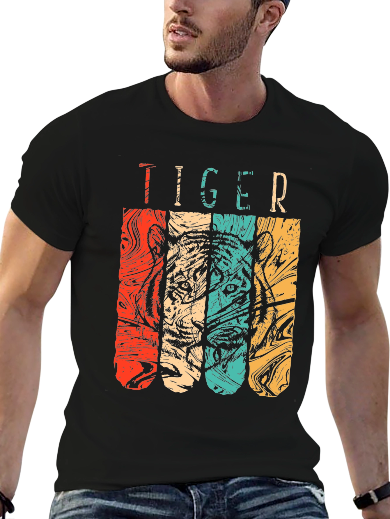 Retro Tiger Graphic Tee - Classic Black