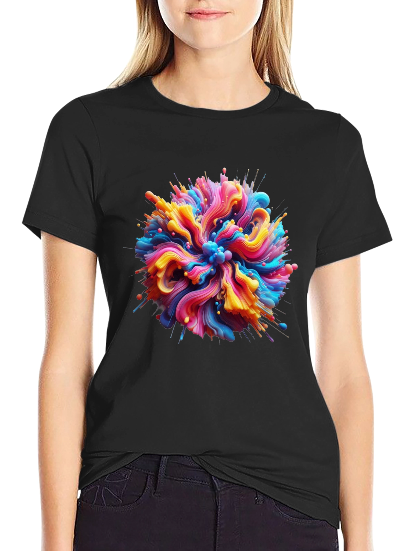 Abstract Swirl Graphic Tee - Bold Black Cotton T-Shirt