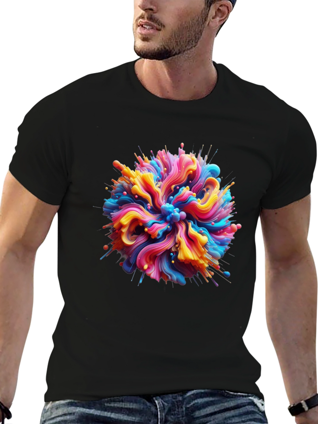 Abstract Swirl Graphic Tee - Bold Black Cotton T-Shirt
