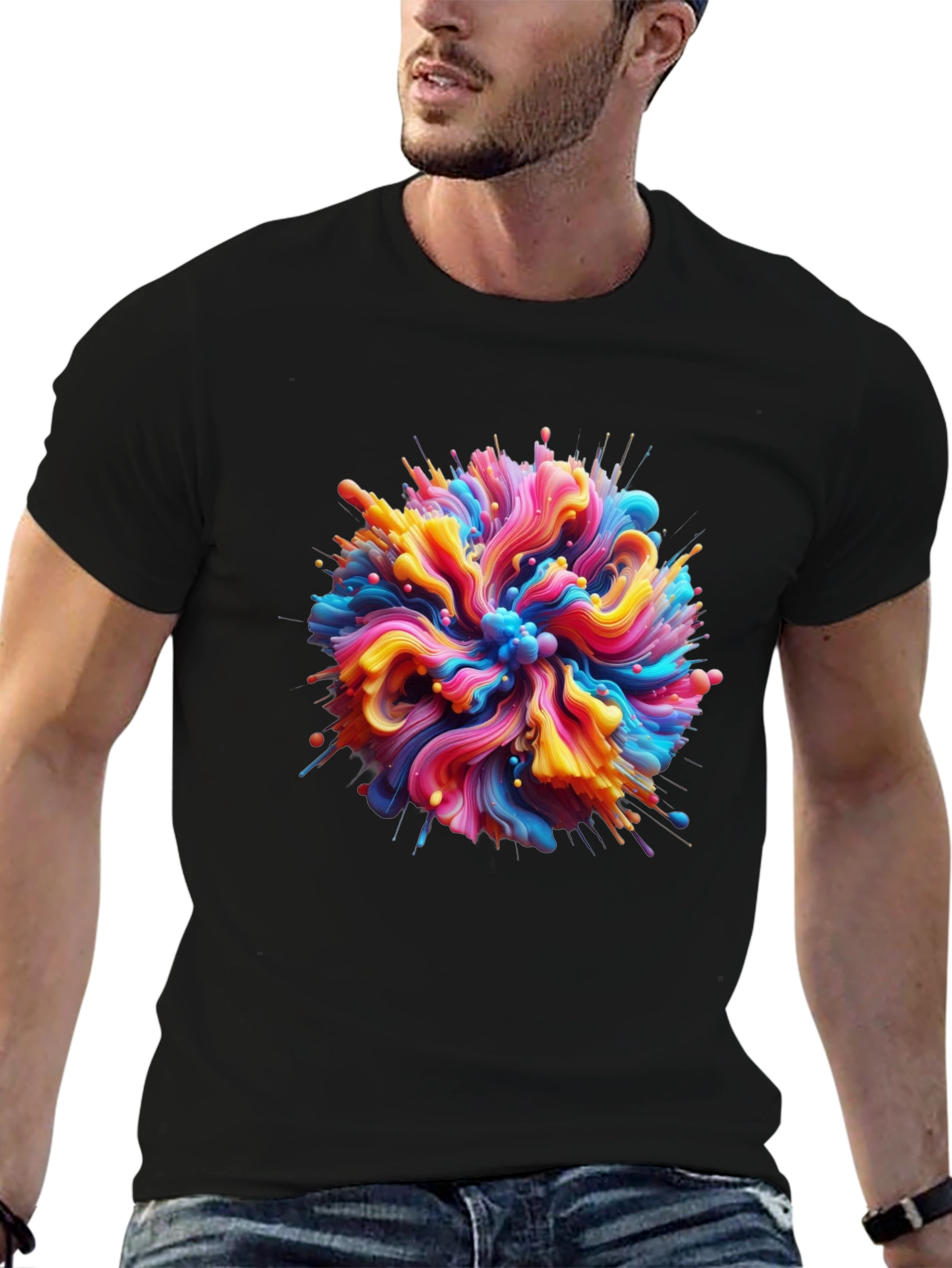 Abstract Swirl Graphic Tee - Bold Black Cotton T-Shirt
