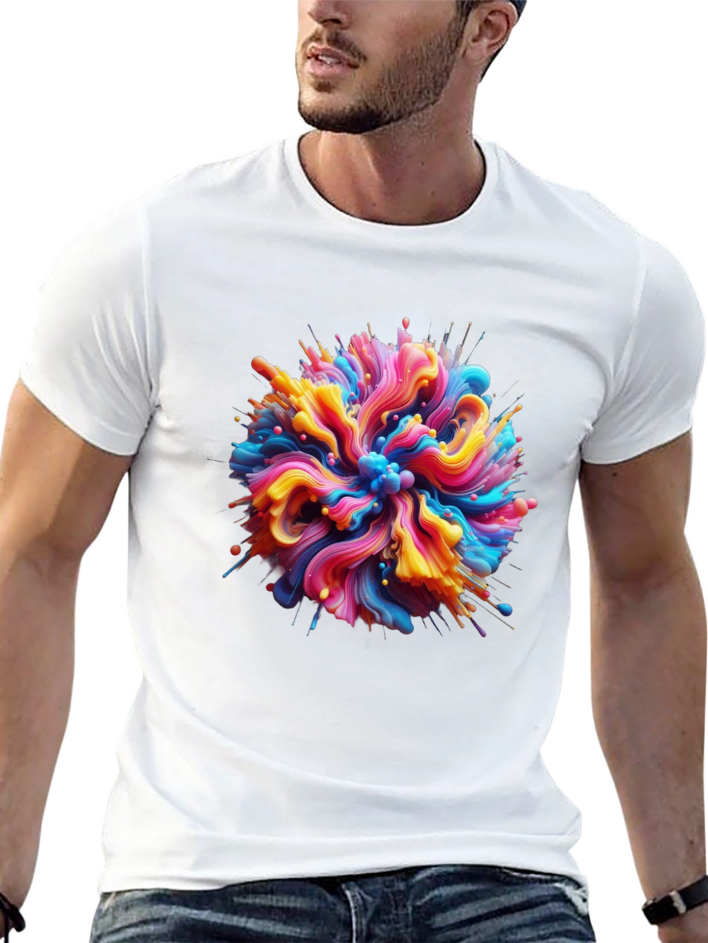 Abstract Swirl Graphic Tee - Bold Black Cotton T-Shirt