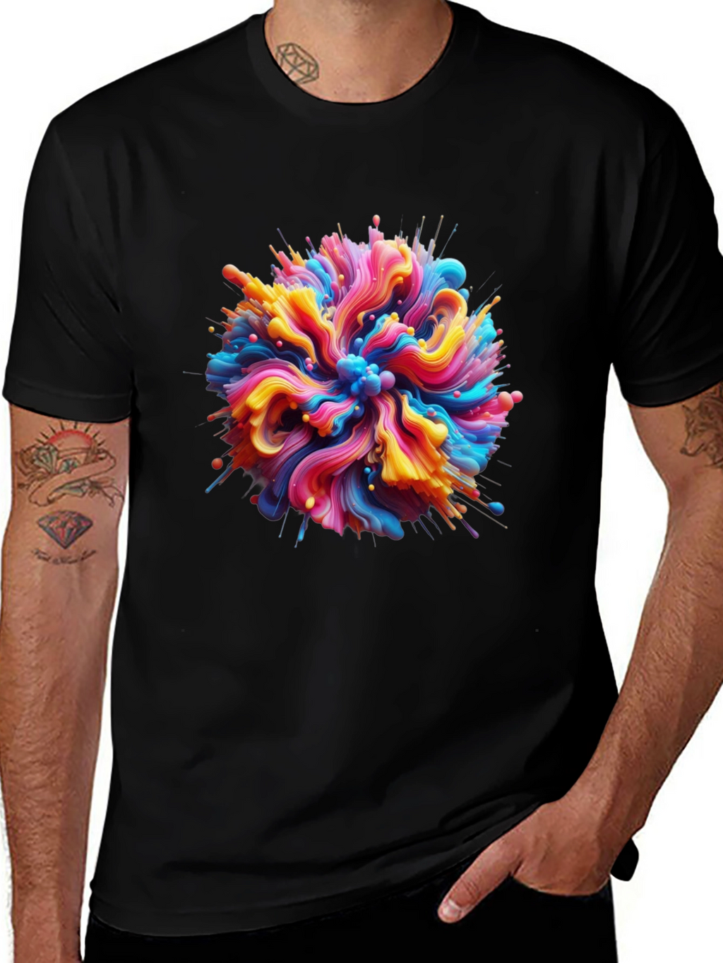 Abstract Swirl Graphic Tee - Bold Black Cotton T-Shirt