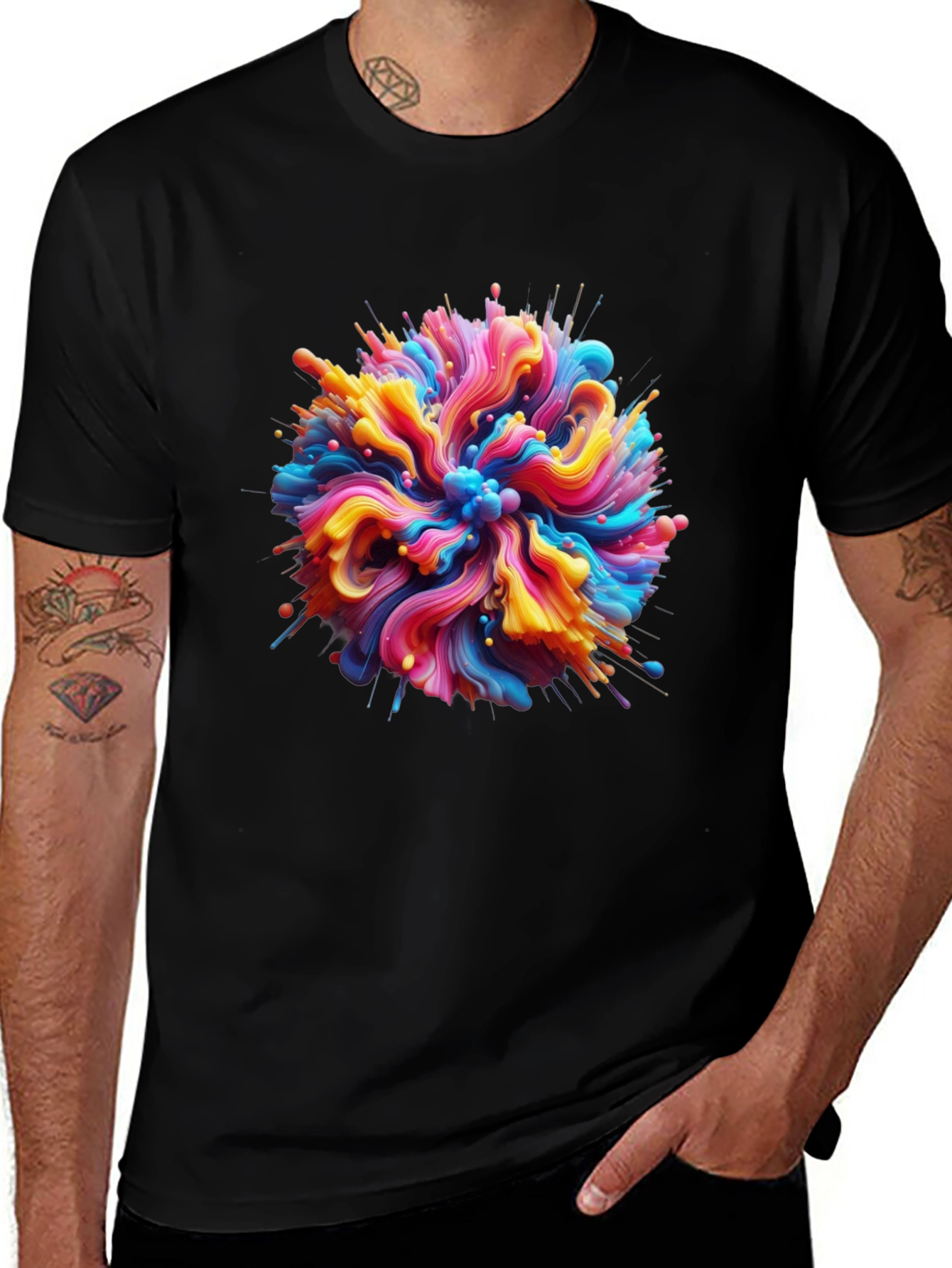 Abstract Swirl Graphic Tee - Bold Black Cotton T-Shirt