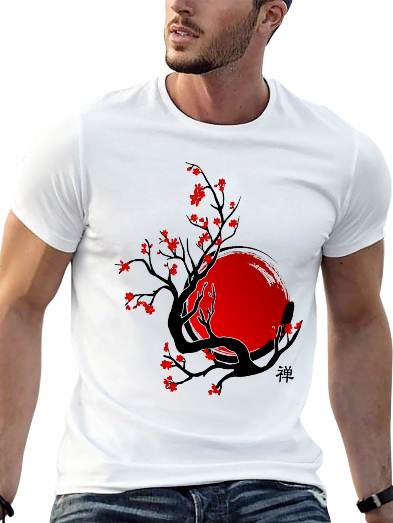 Zen Tree T-Shirt - Black with Red Accents