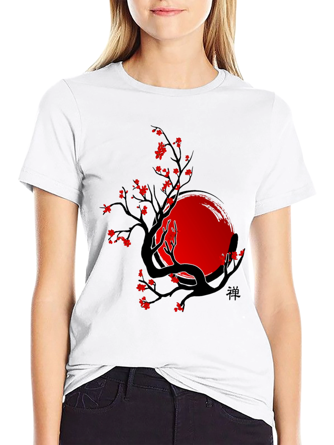 Zen Tree T-Shirt - Black with Red Accents