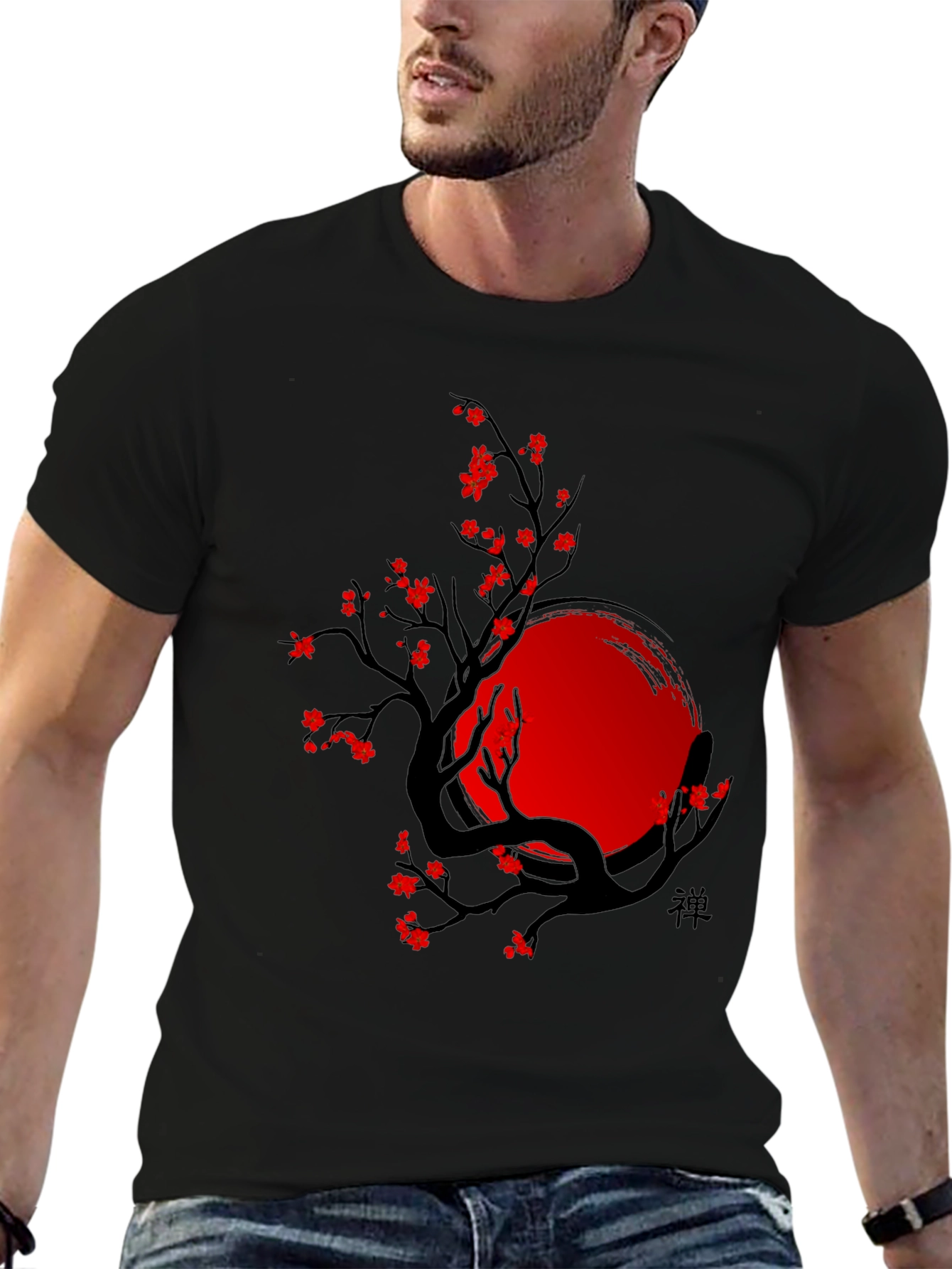 Zen Tree T-Shirt - Black with Red Accents