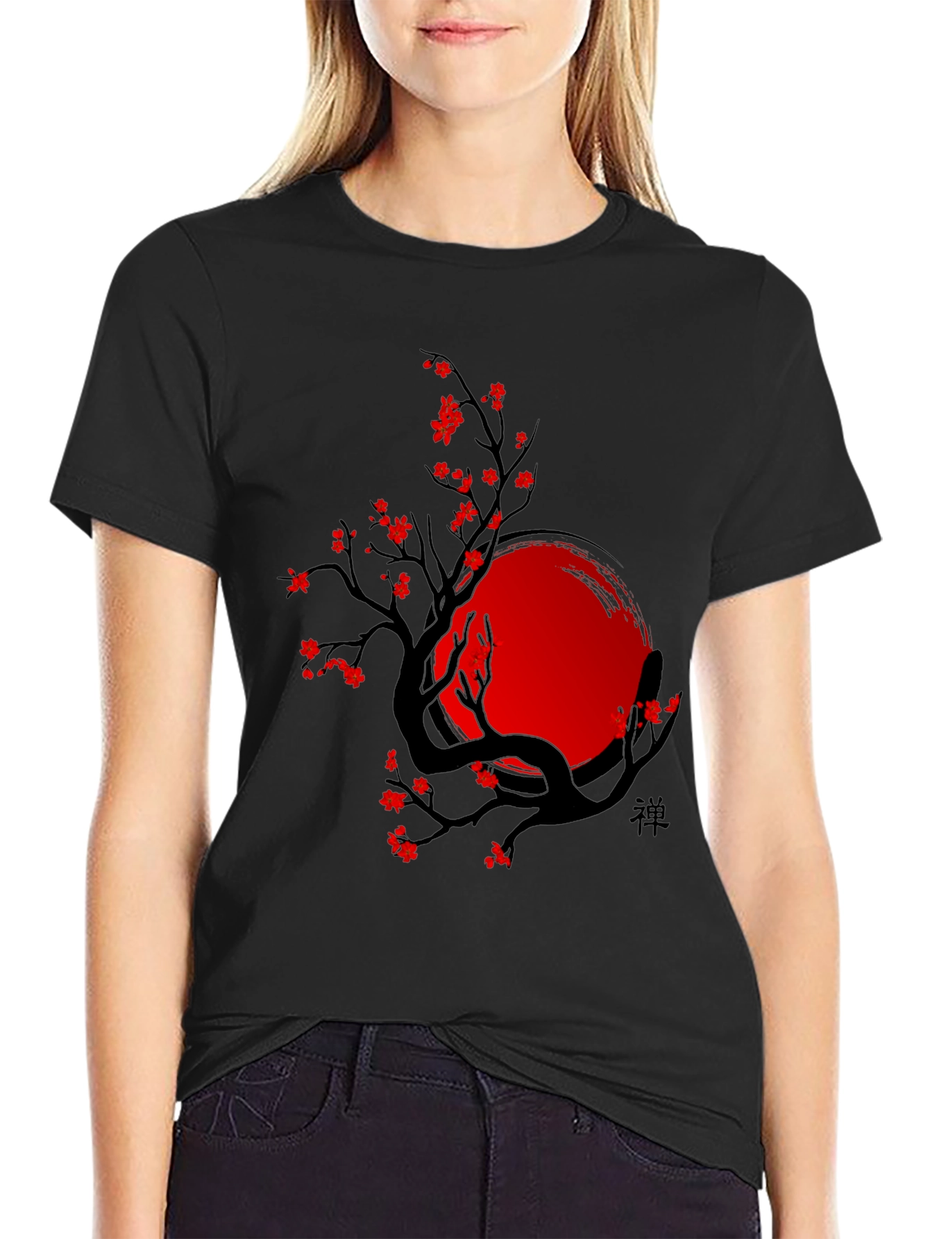 Zen Tree T-Shirt - Black with Red Accents