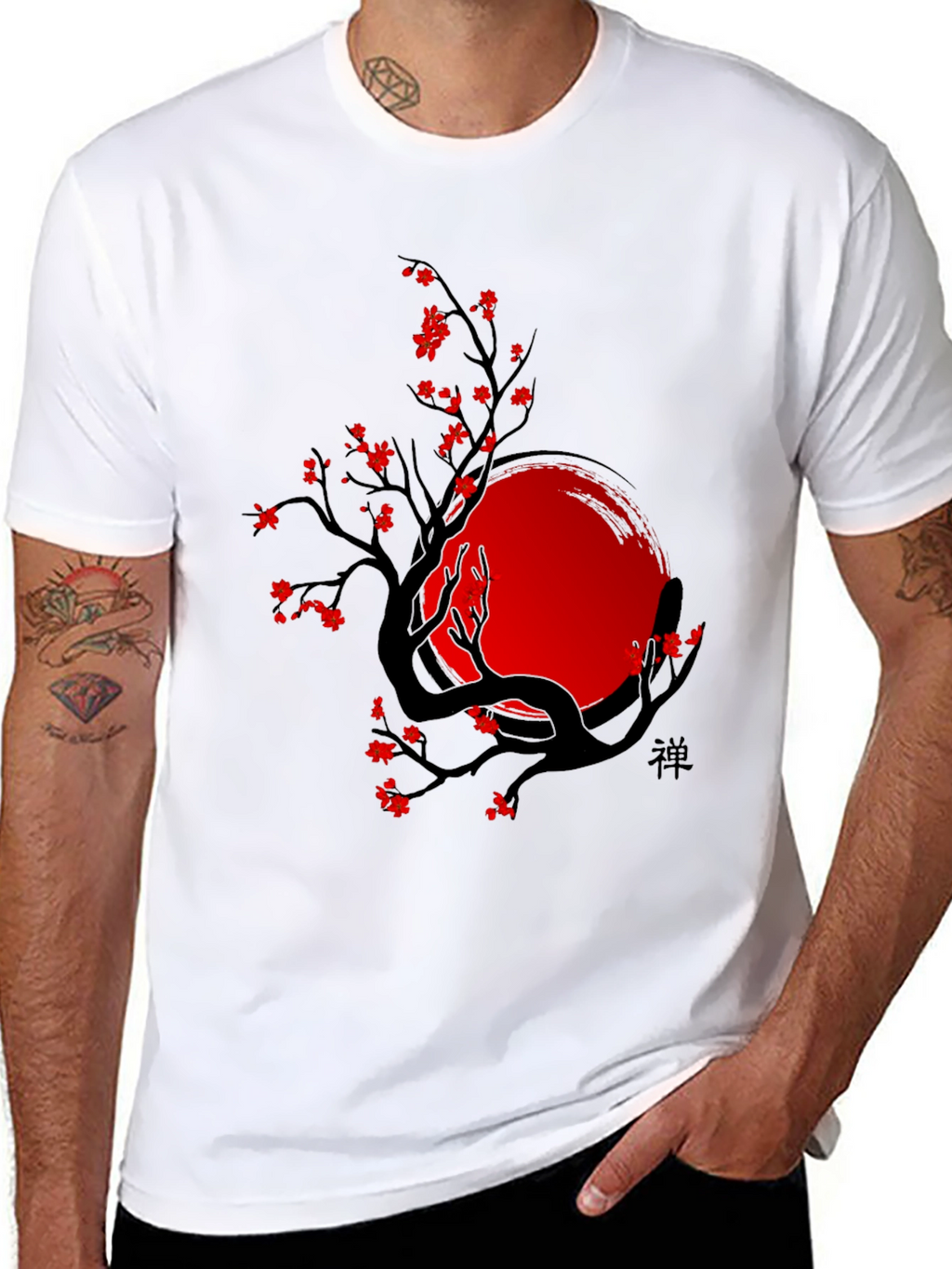 Zen Tree T-Shirt - Black with Red Accents