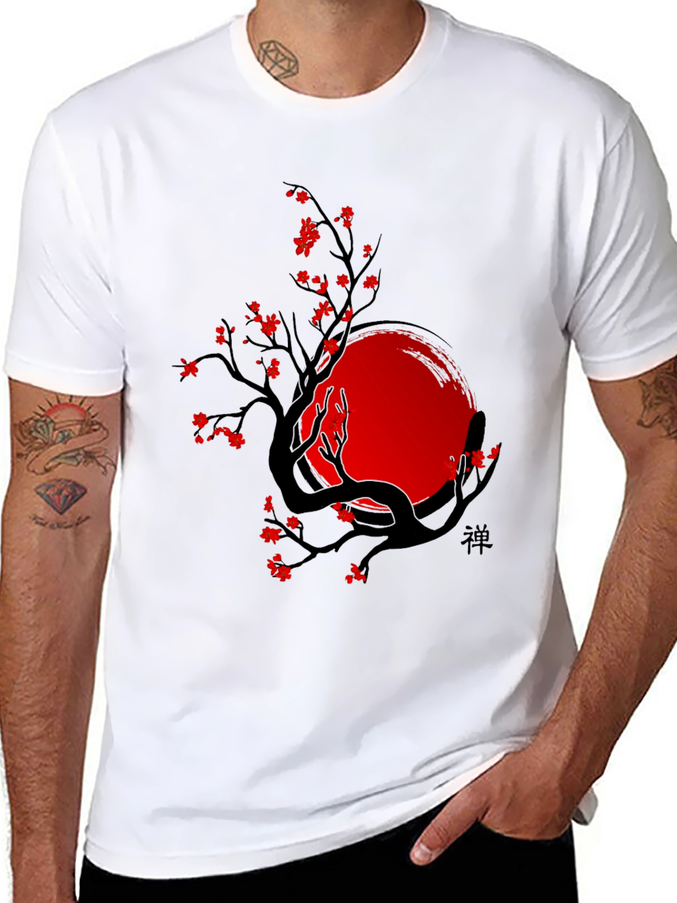 Zen Tree T-Shirt - Black with Red Accents
