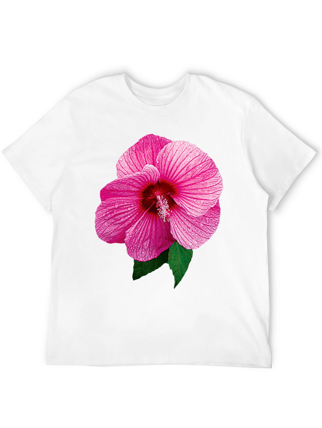 Pink Hibiscus Flower Black T-Shirt