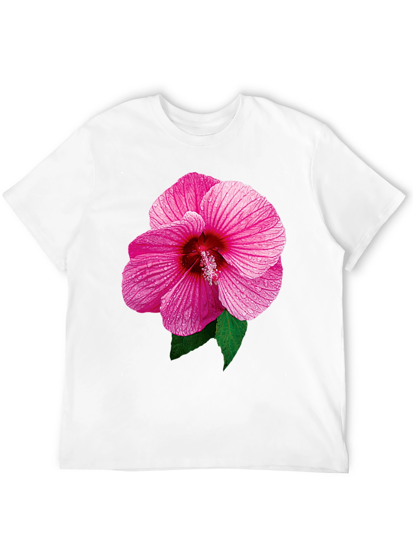 Pink Hibiscus Flower Black T-Shirt