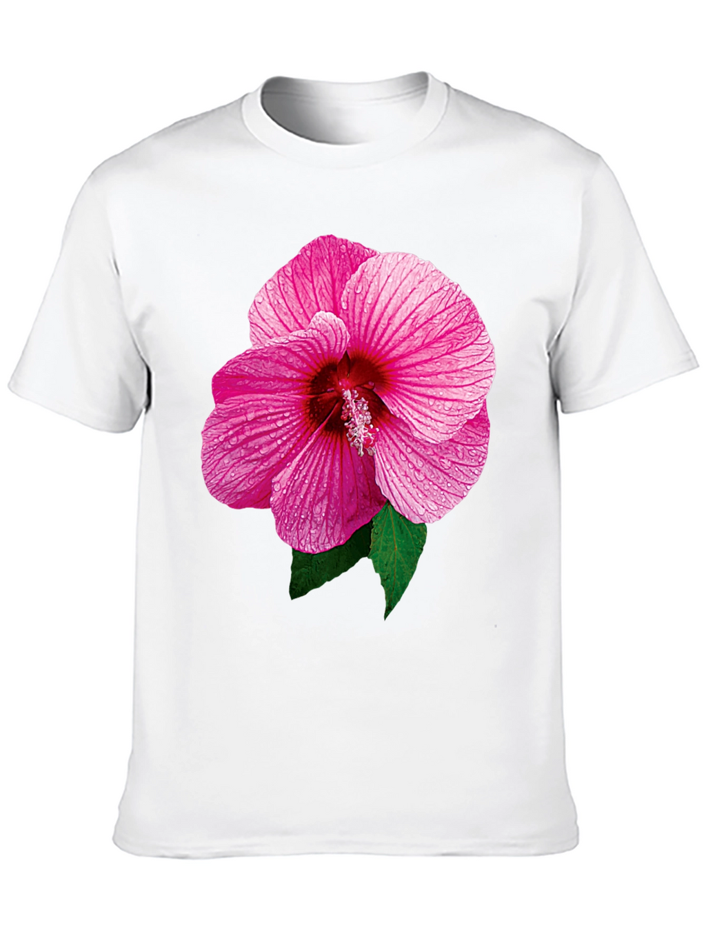 Pink Hibiscus Flower Black T-Shirt