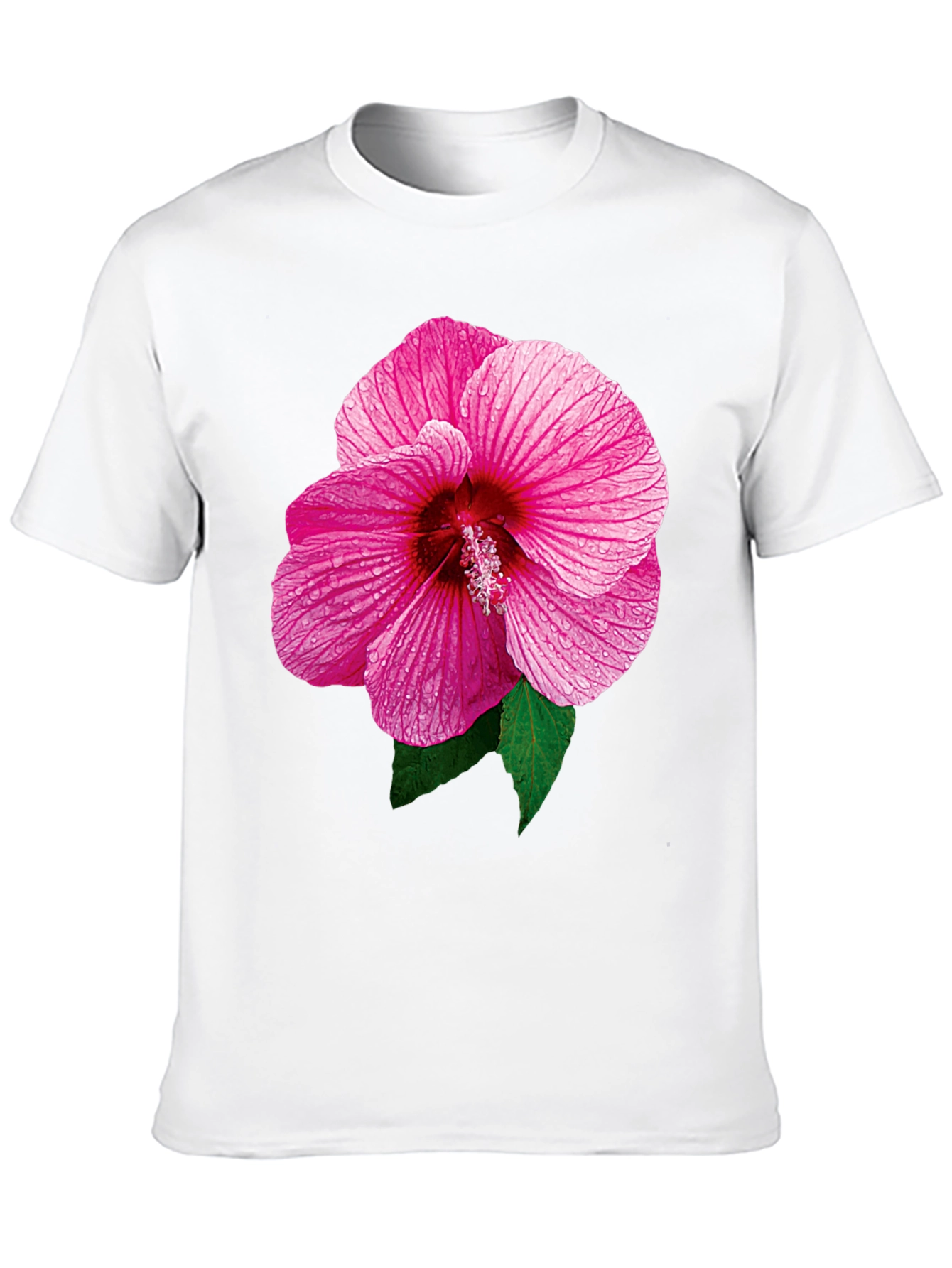 Pink Hibiscus Flower Black T-Shirt