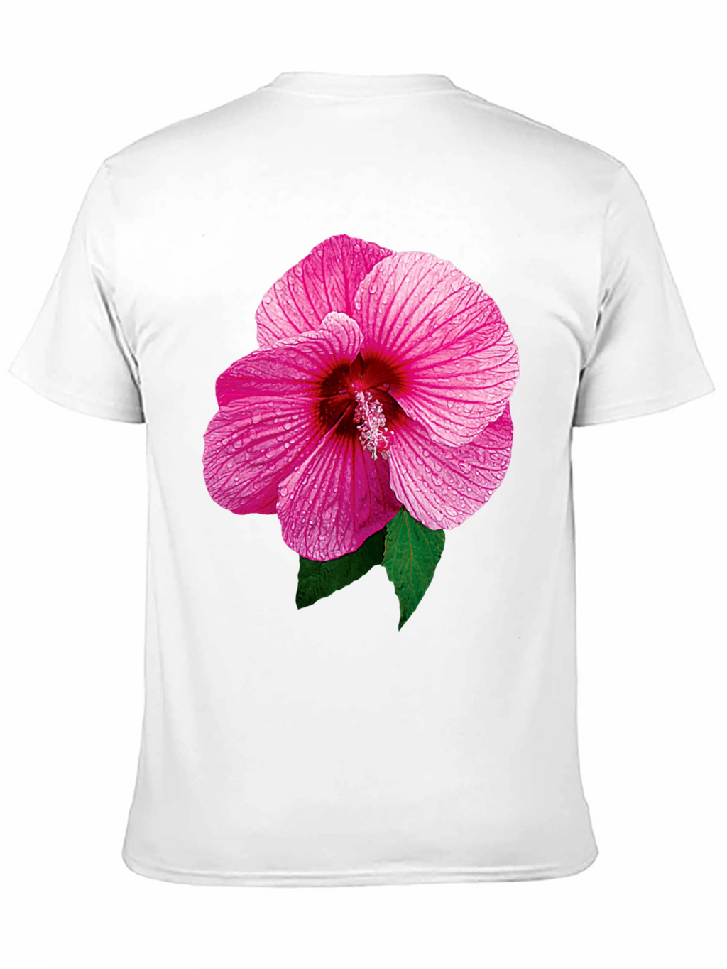 Pink Hibiscus Flower Black T-Shirt