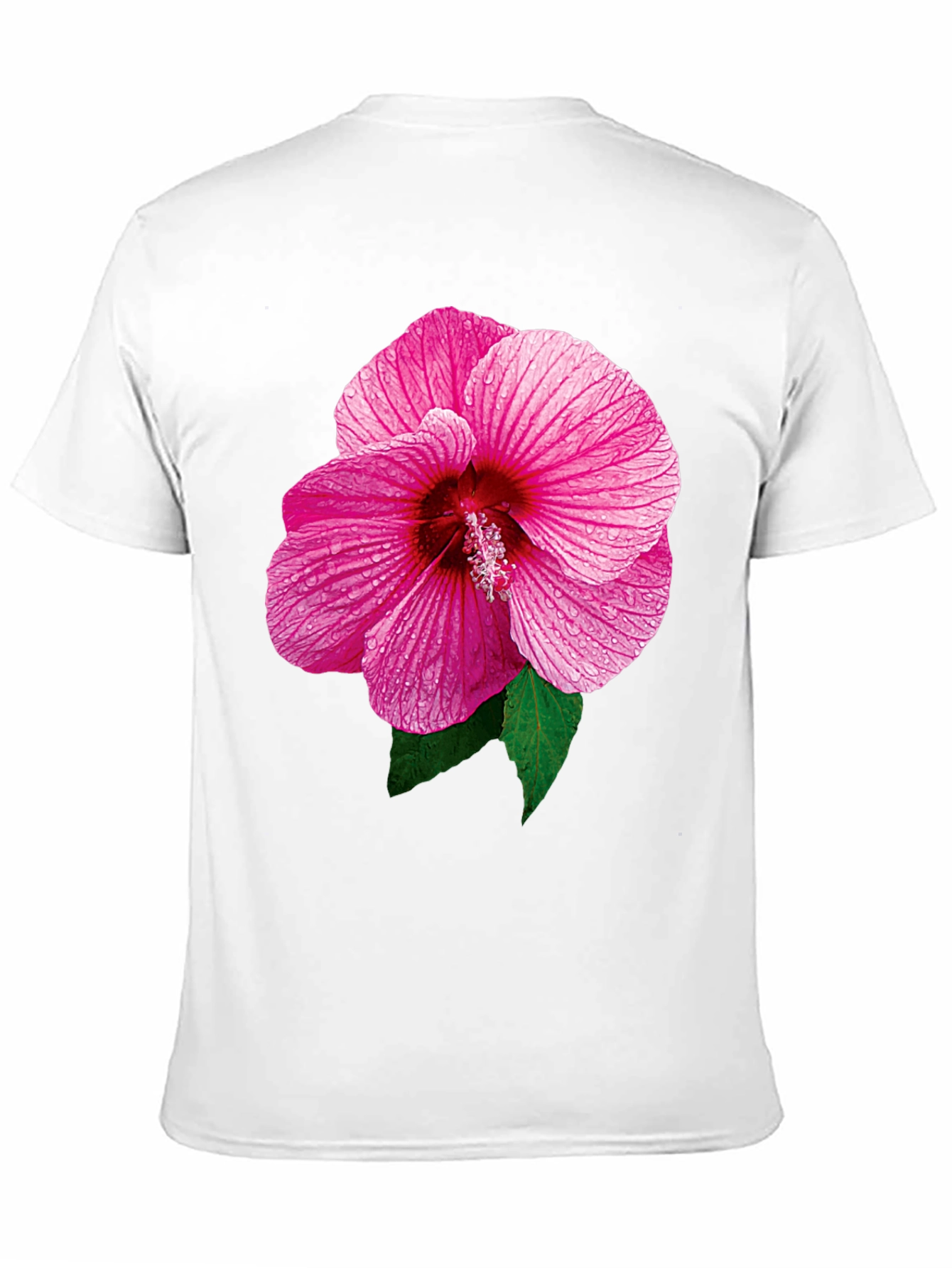Pink Hibiscus Flower Black T-Shirt