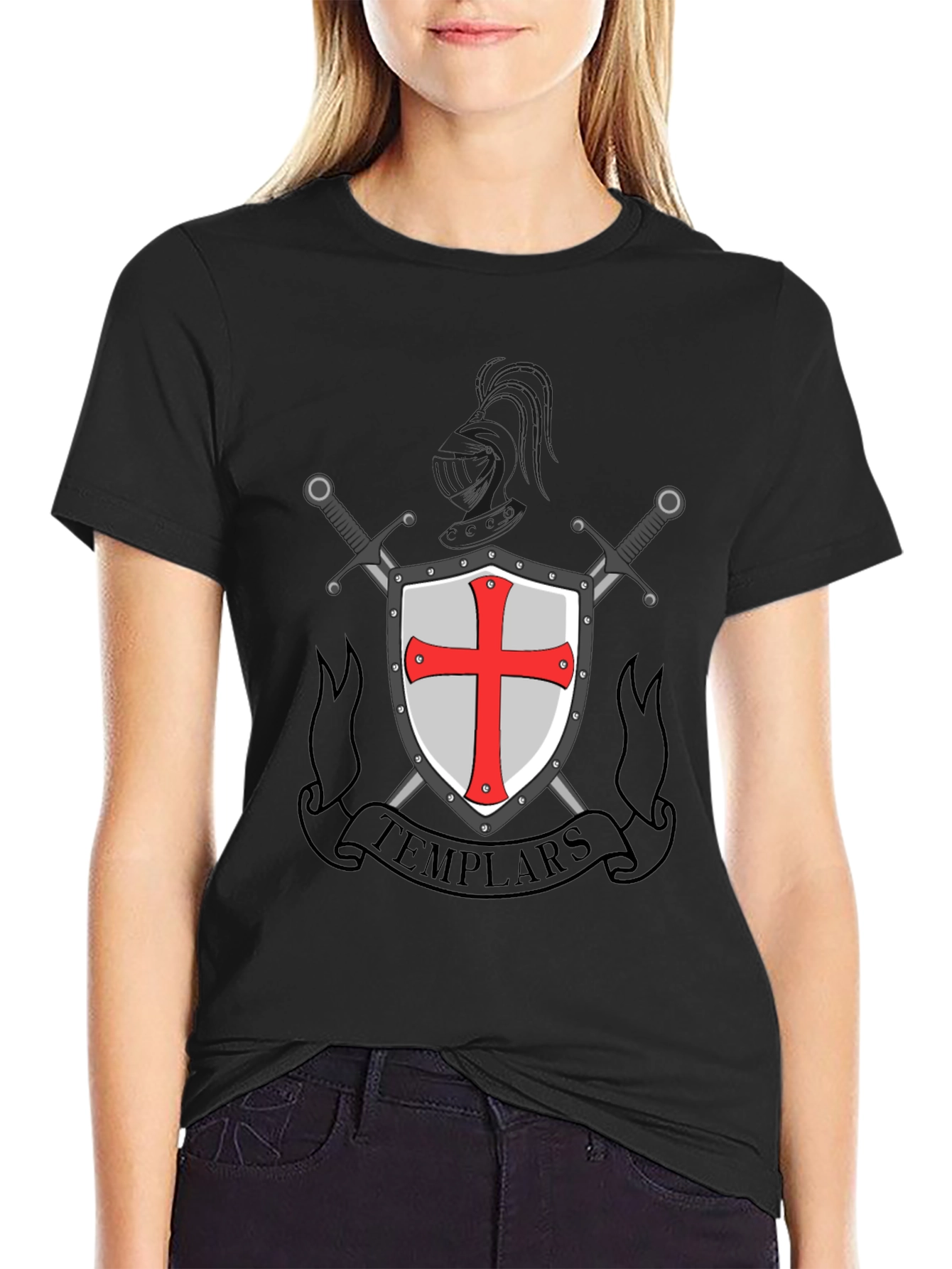 Templar Shield & Swords Graphic Tee - Black