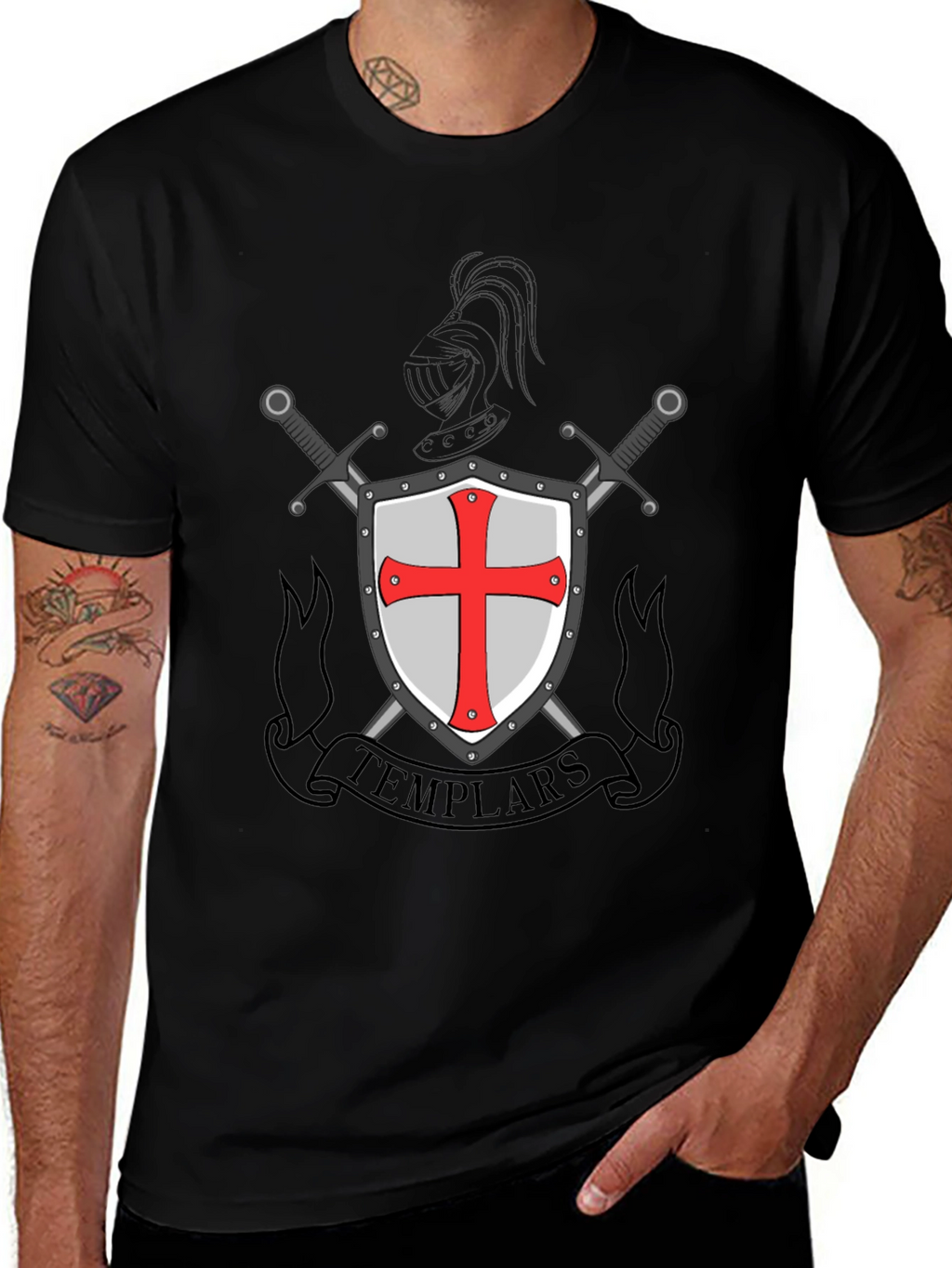 Templar Shield & Swords Graphic Tee - Black