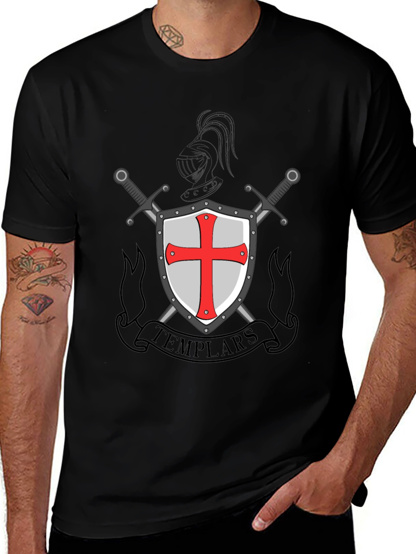 Templar Shield & Swords Graphic Tee - Black