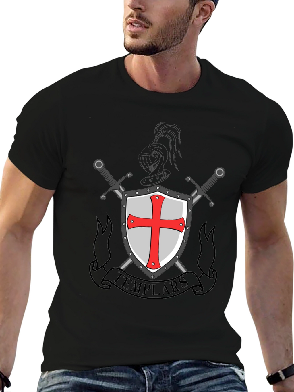 Templar Shield & Swords Graphic Tee - Black