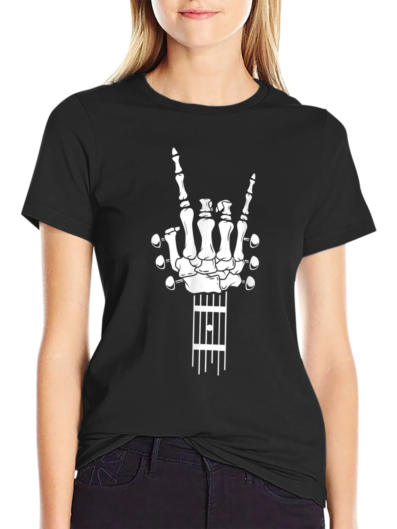 Rock On Skeleton Hand Guitar T-Shirt