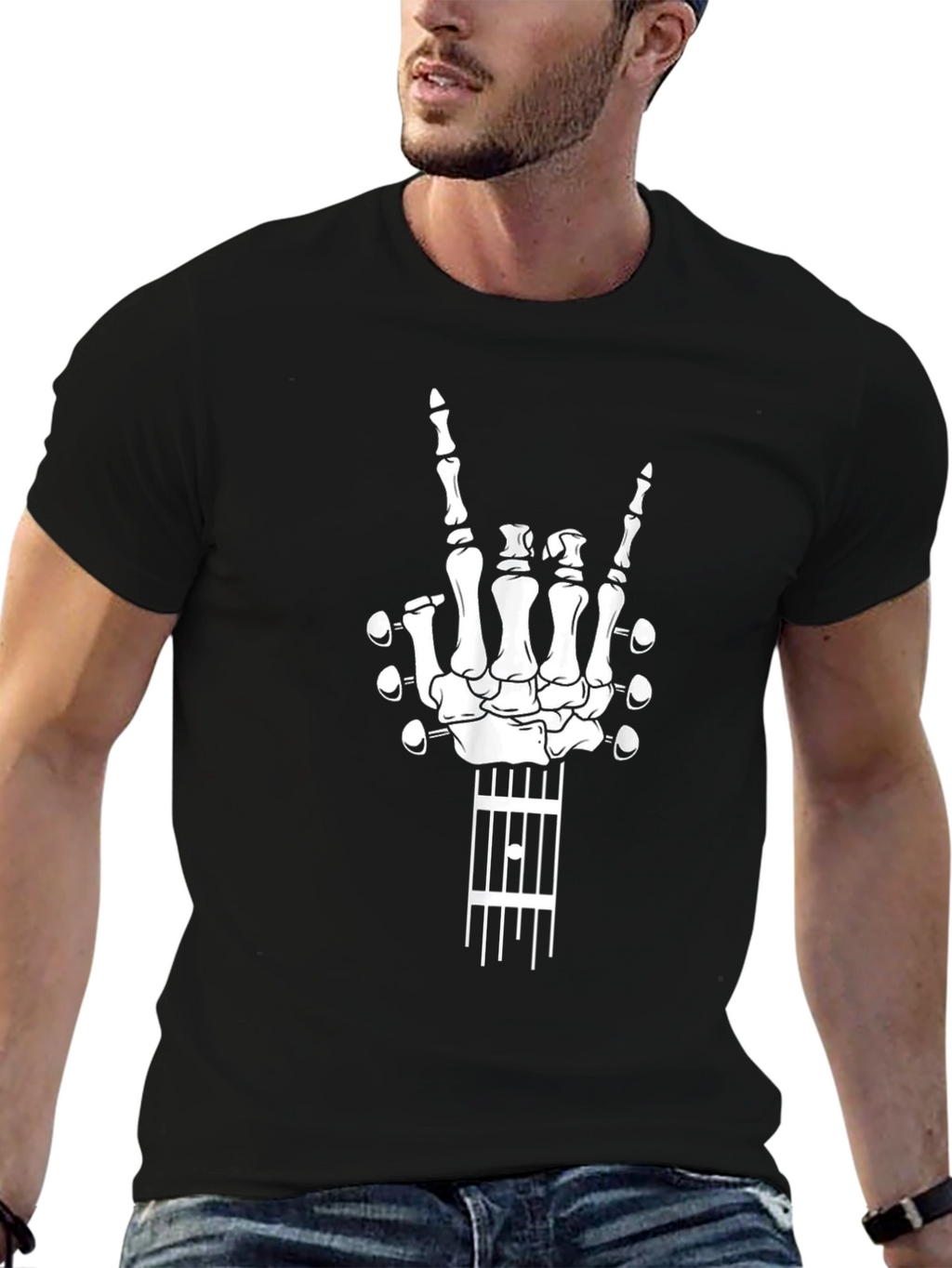 Rock On Skeleton Hand Guitar T-Shirt
