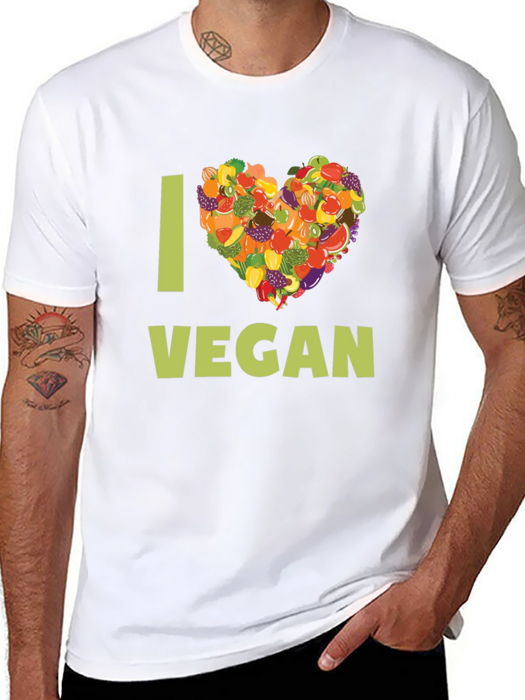 I Heart Vegan T-Shirt - Fruit & Vegetable Design