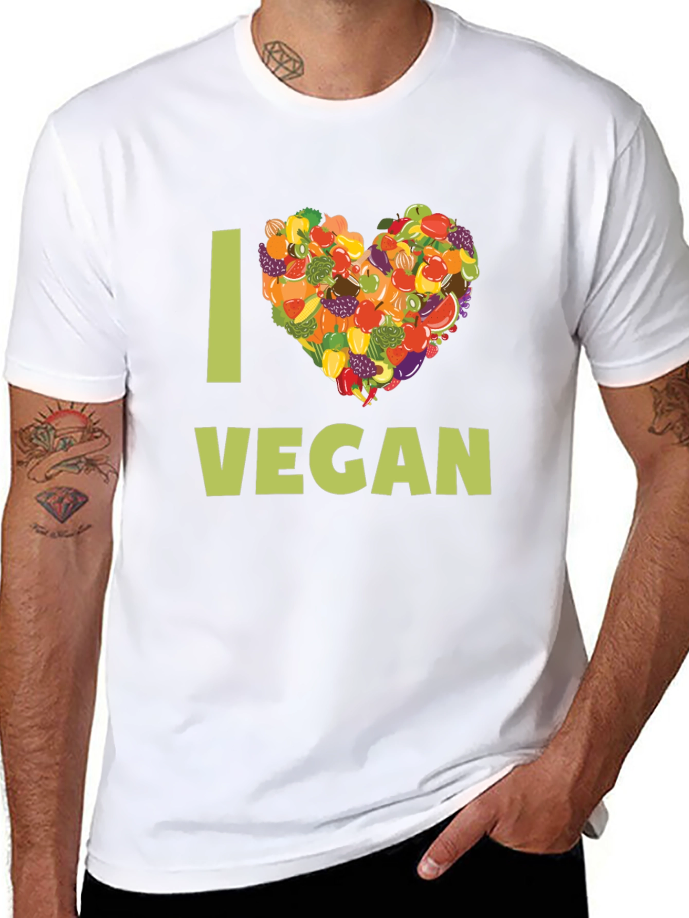 I Heart Vegan T-Shirt - Fruit & Vegetable Design