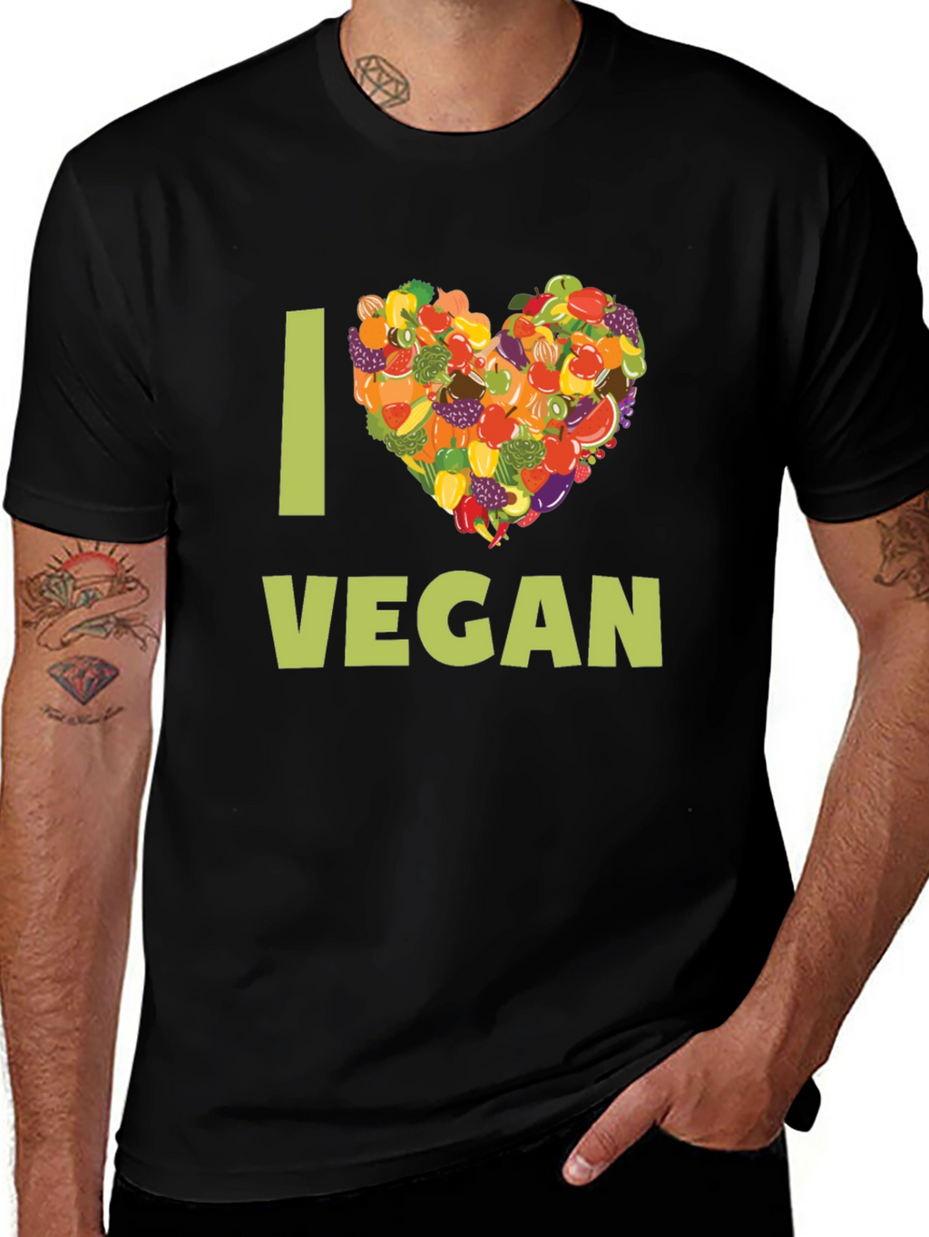 I Heart Vegan T-Shirt - Fruit & Vegetable Design