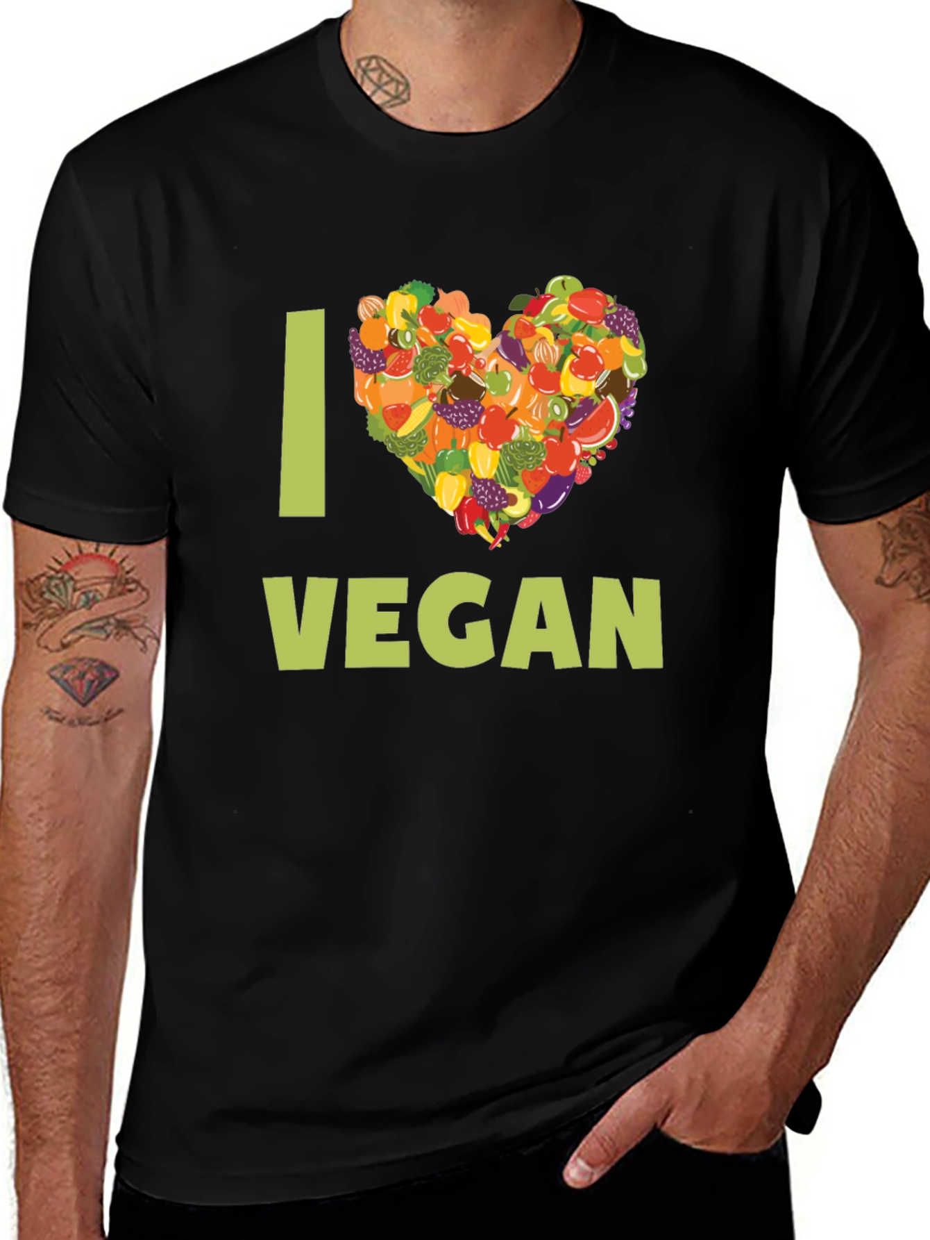 I Heart Vegan T-Shirt - Fruit & Vegetable Design