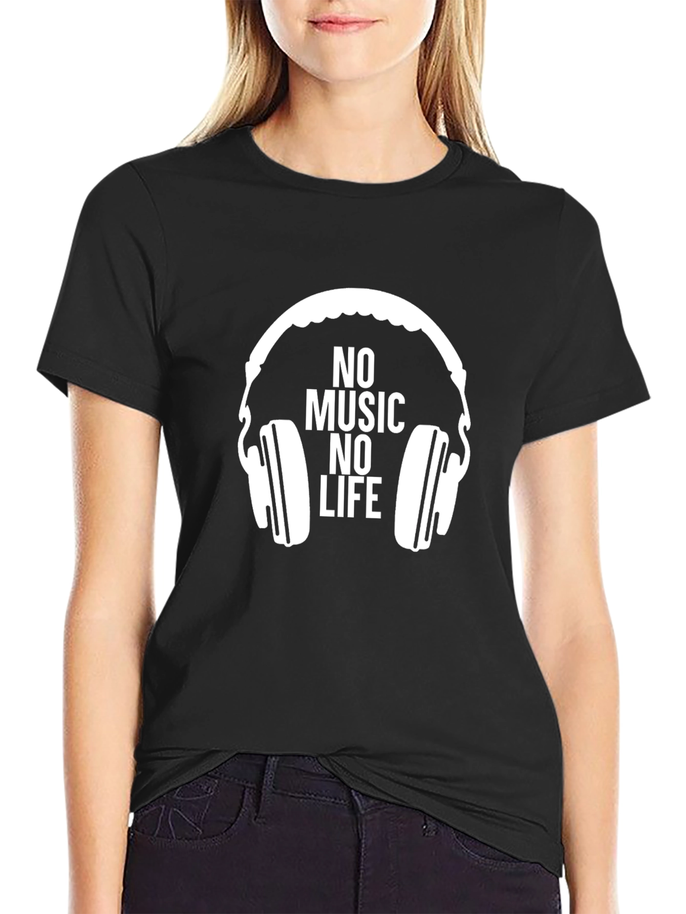 No Music No Life Graphic Tee - Stylish Black Cotton T-Shirt