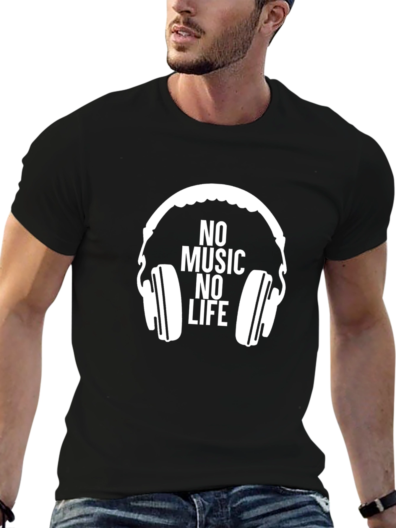 No Music No Life Graphic Tee - Stylish Black Cotton T-Shirt