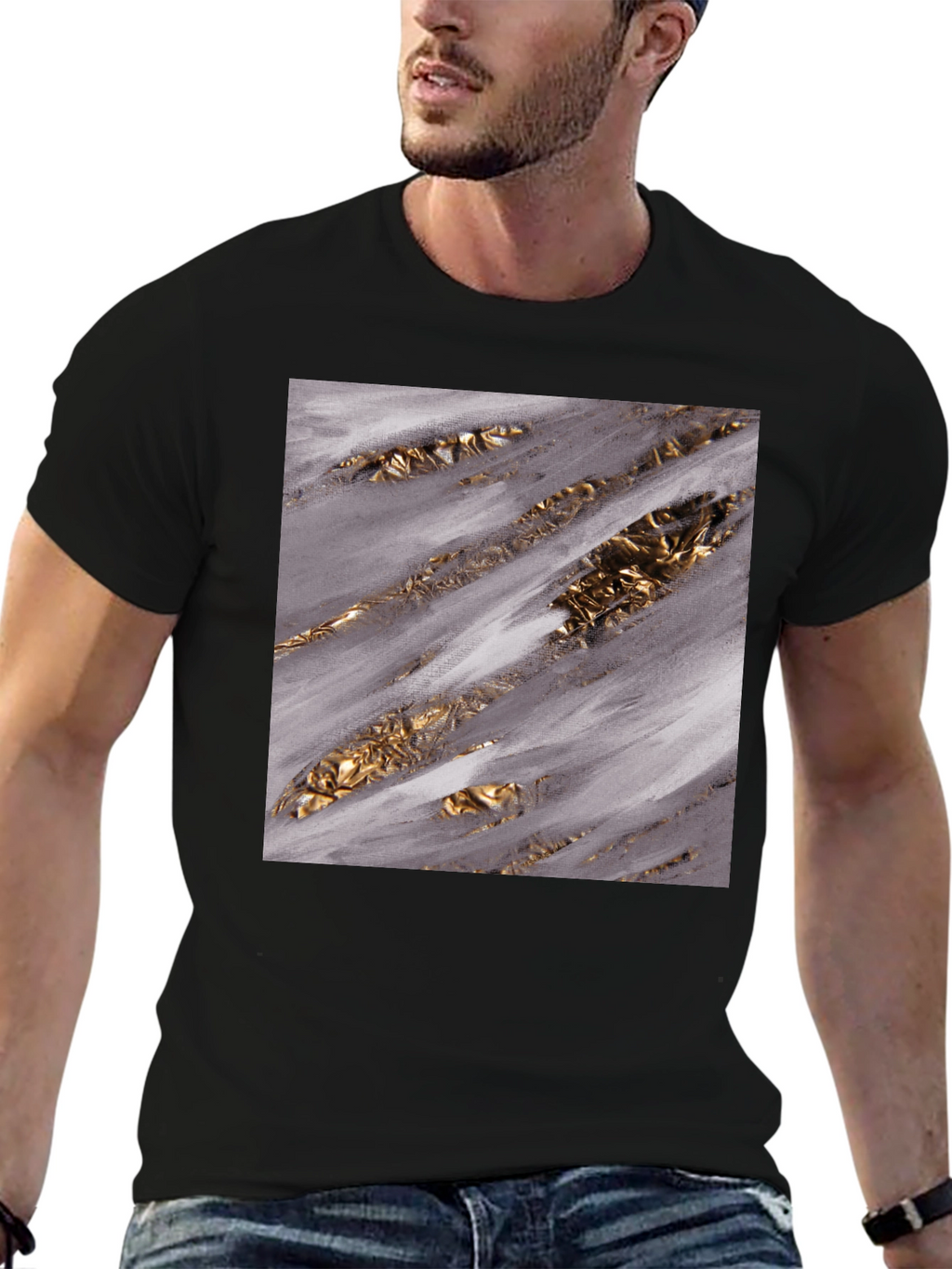 Abstract Gold Streak Graphic Tee