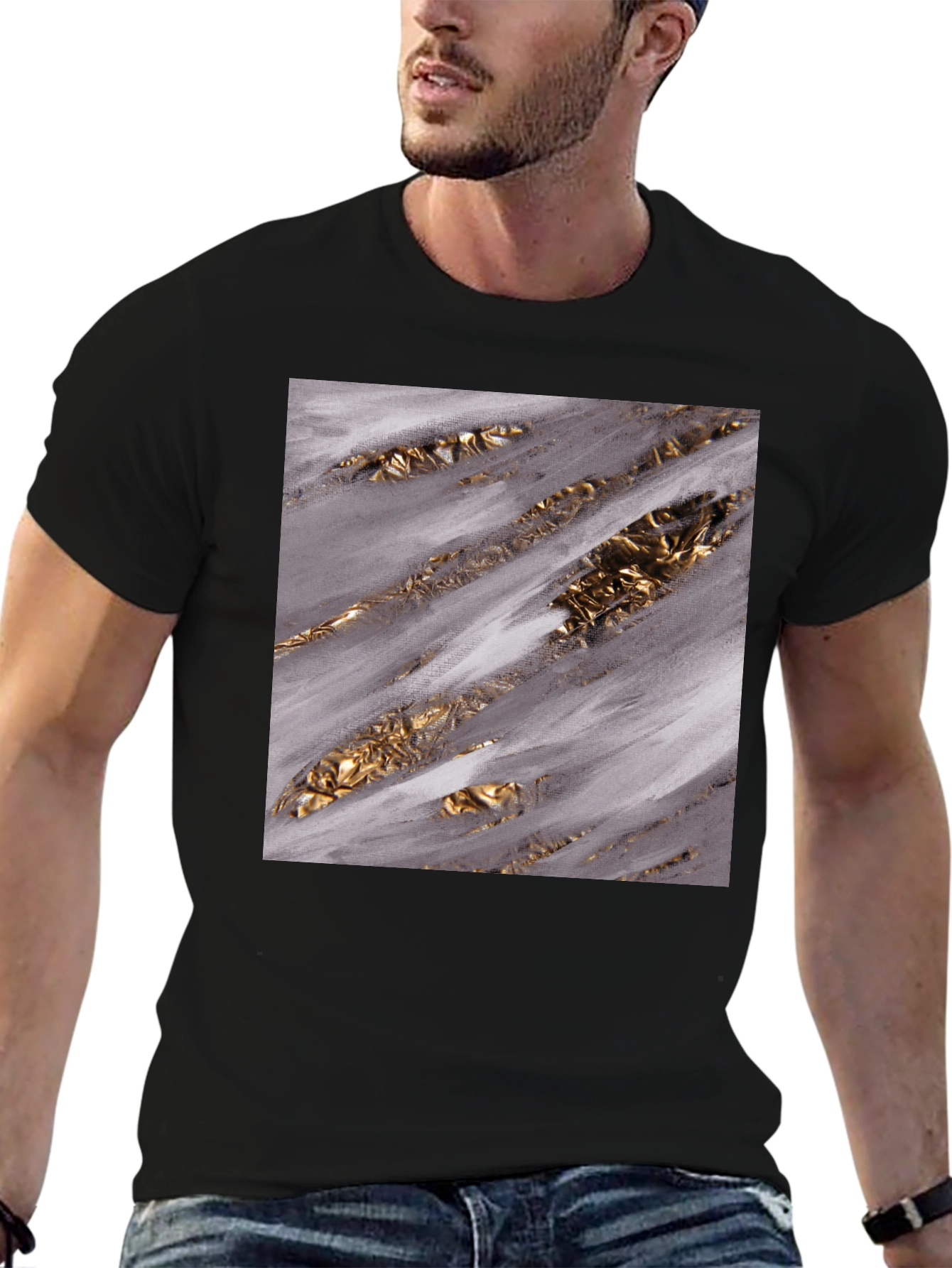 Abstract Gold Streak Graphic Tee