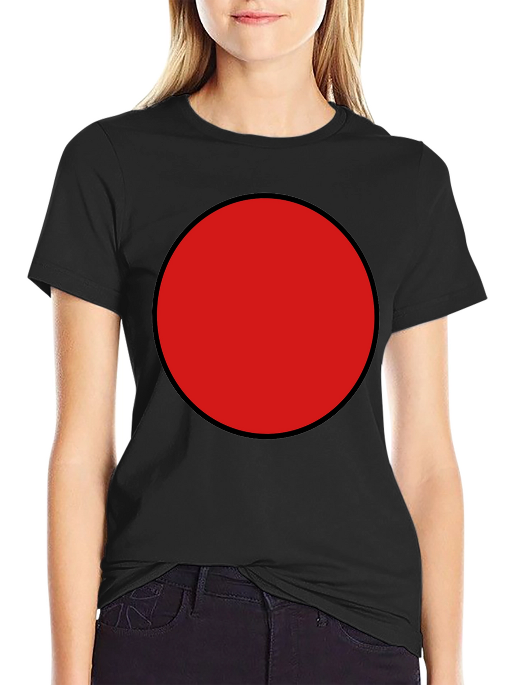 Red Circle Graphic Tee - Black Cotton Blend Shirt