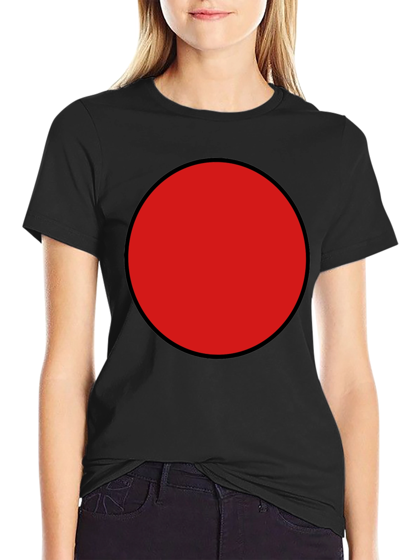 Red Circle Graphic Tee - Black Cotton Blend Shirt