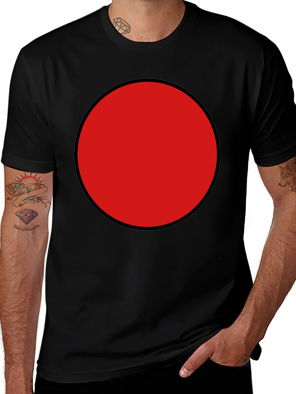 Red Circle Graphic Tee - Black Cotton Blend Shirt