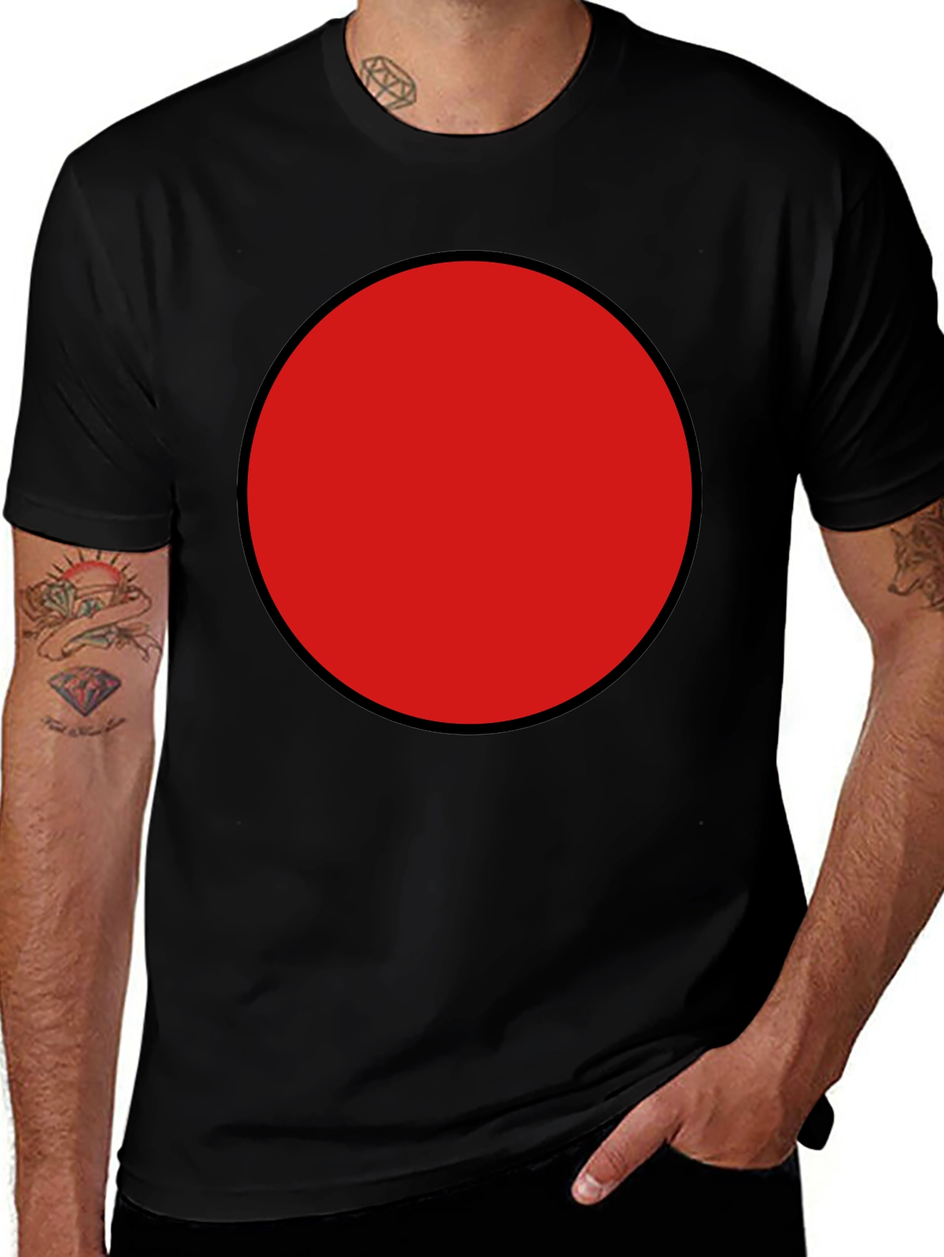 Red Circle Graphic Tee - Black Cotton Blend Shirt