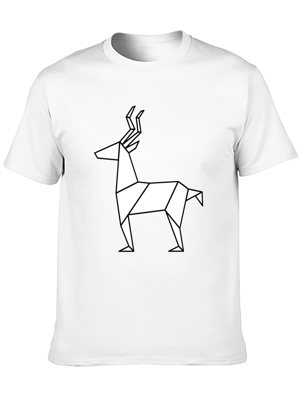Geometric Deer Graphic Tee - Black Cotton T-Shirt