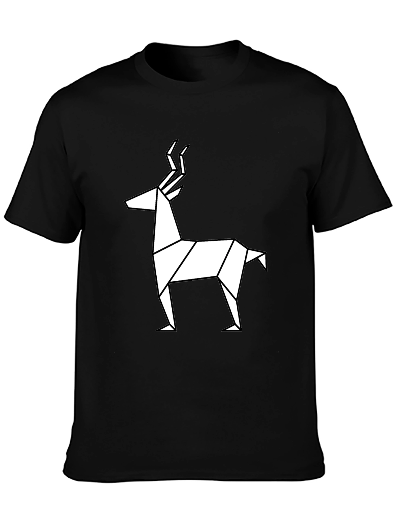 Geometric Deer Graphic Tee - Black Cotton T-Shirt