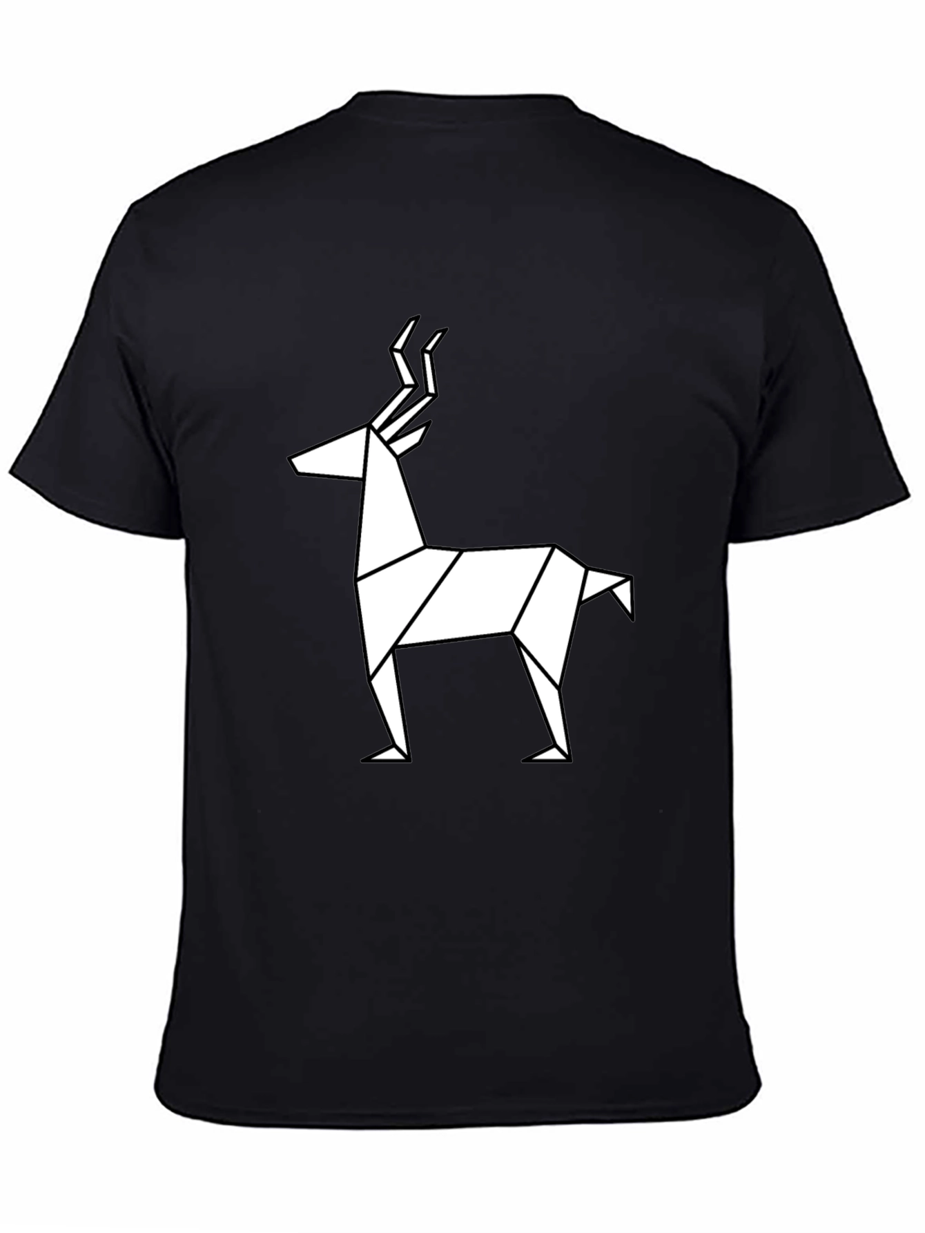 Geometric Deer Graphic Tee - Black Cotton T-Shirt