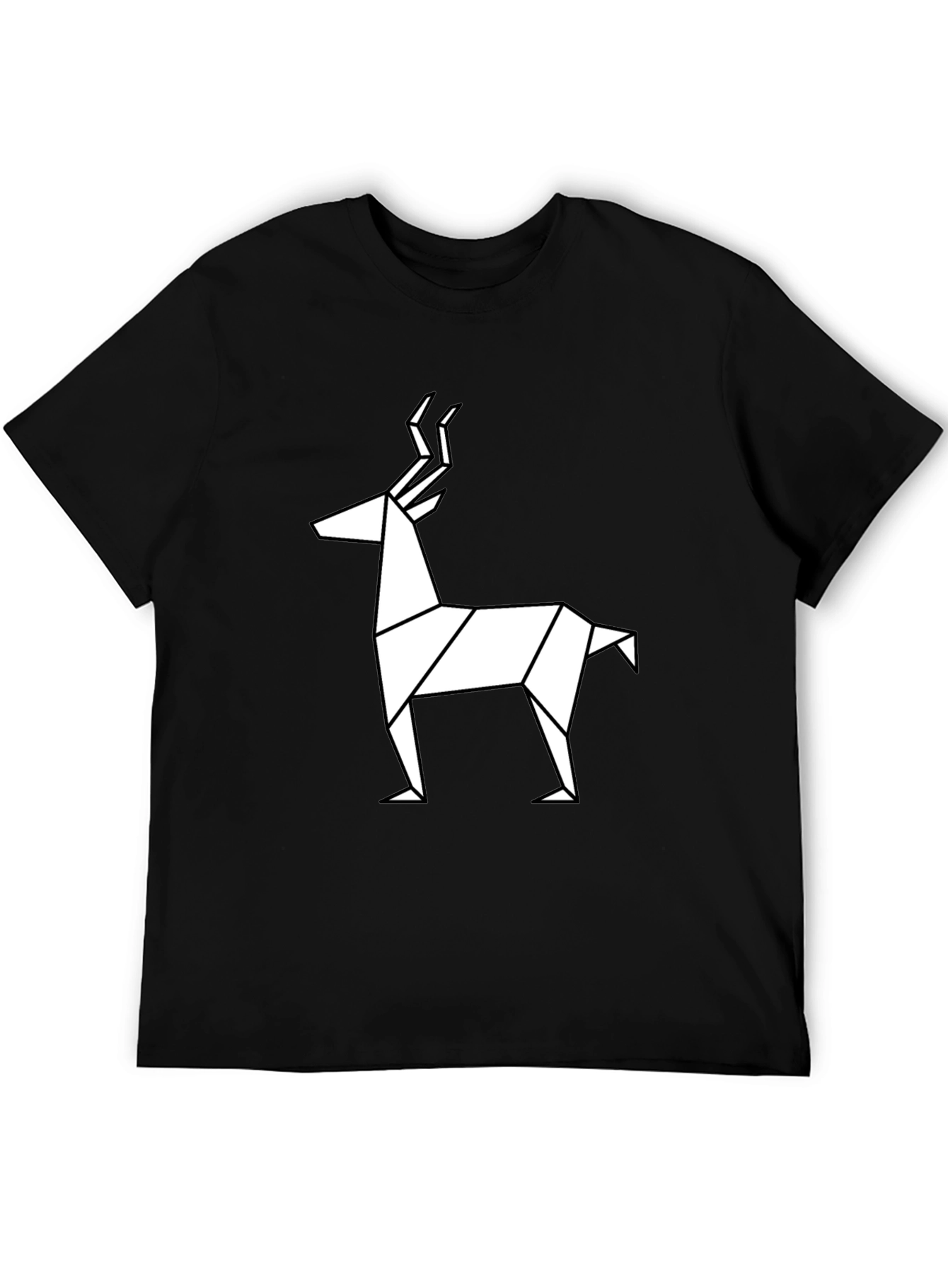 Geometric Deer Graphic Tee - Black Cotton T-Shirt