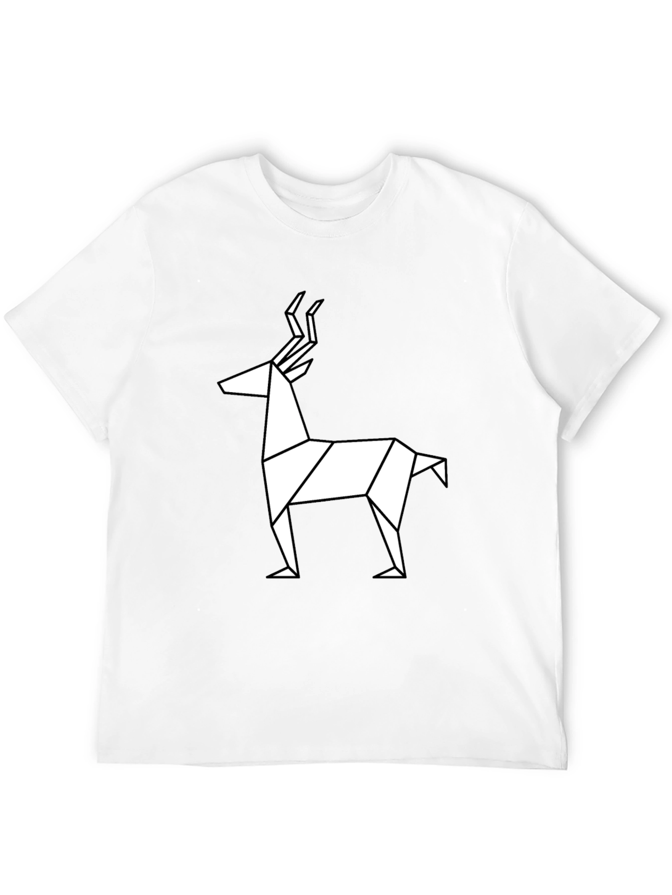 Geometric Deer Graphic Tee - Black Cotton T-Shirt