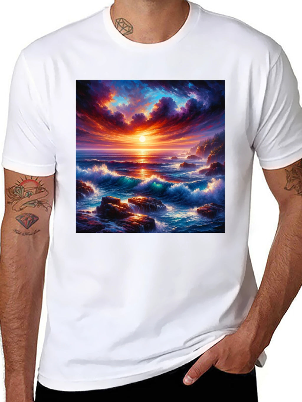 Ocean Sunset Graphic Tee - Stunning Wave Design