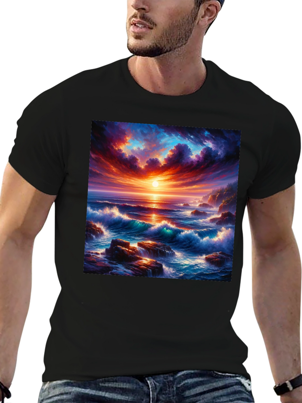 Ocean Sunset Graphic Tee - Stunning Wave Design