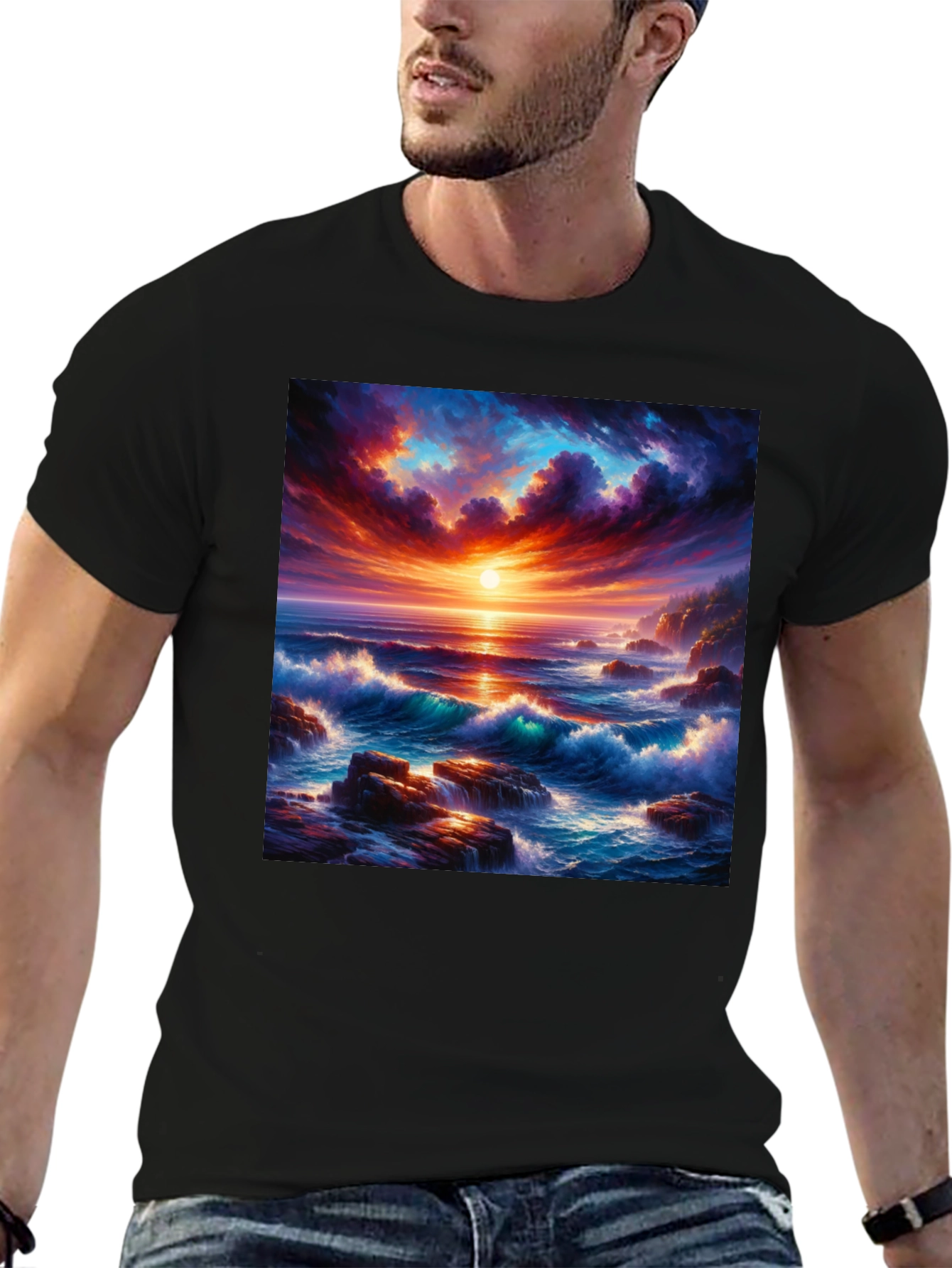 Ocean Sunset Graphic Tee - Stunning Wave Design